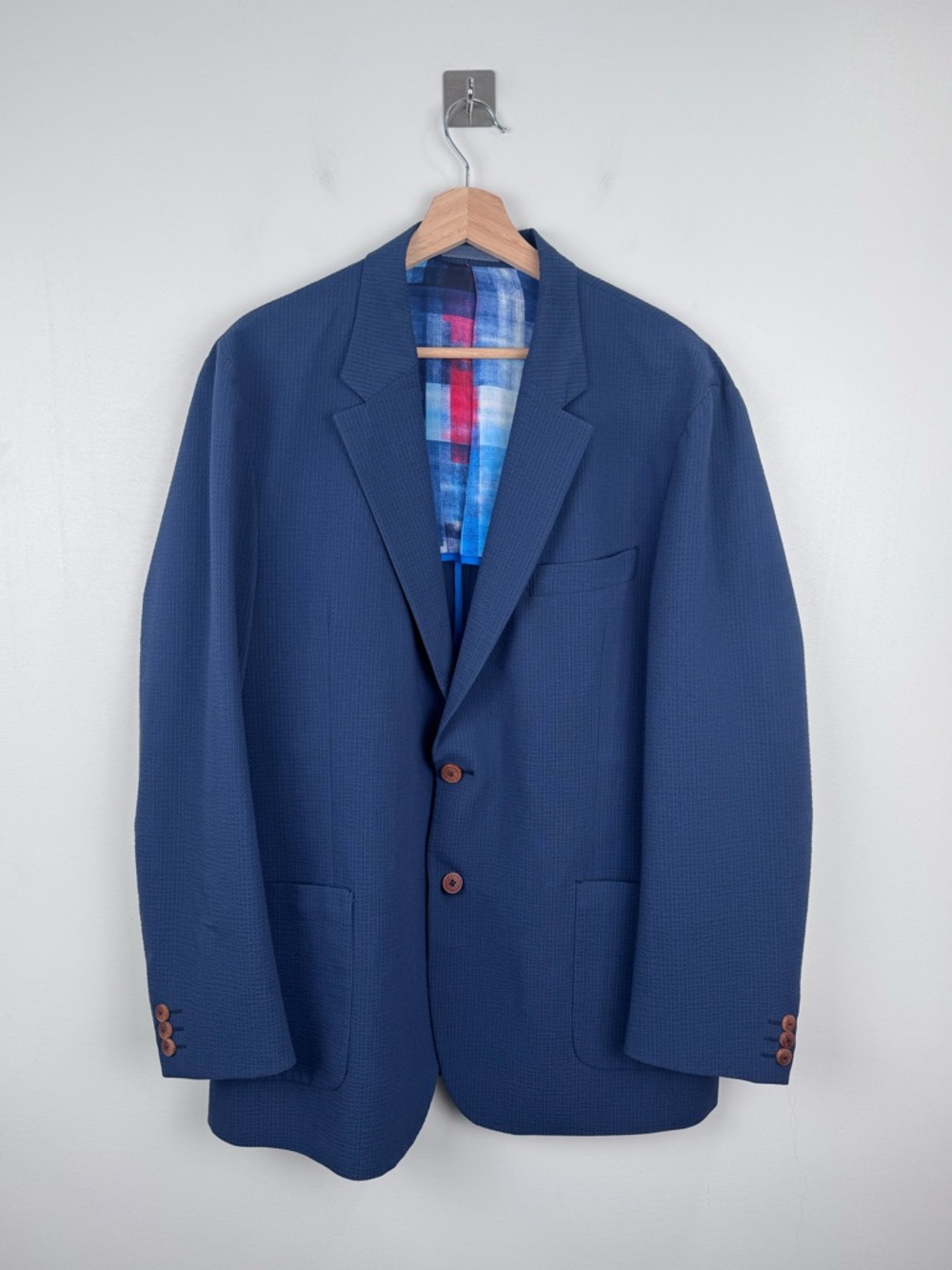 Robert Graham Men Textured Blue Blazer Size 46